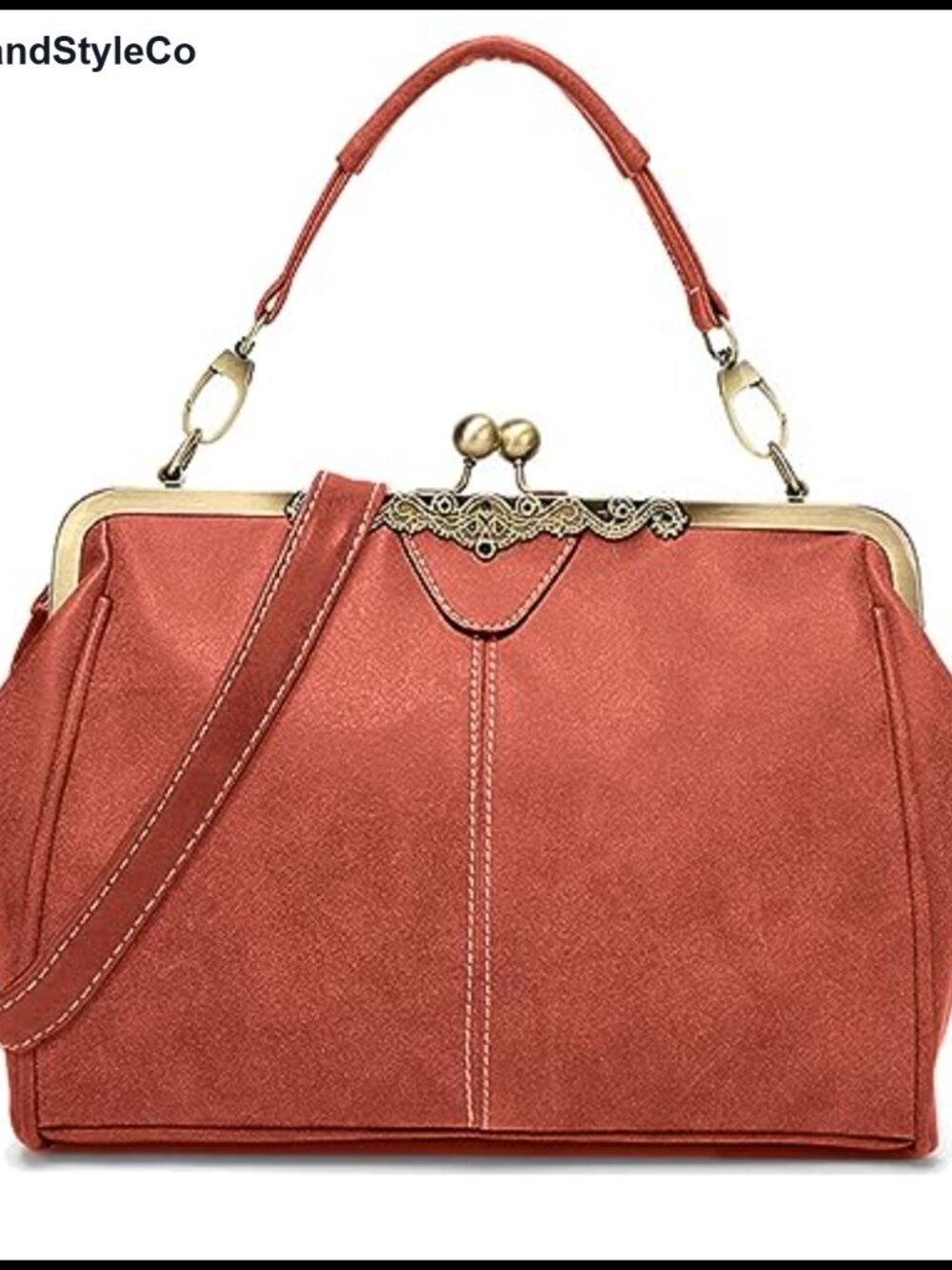 Vintage Retro Kiss Lock Crossbody Bag Faux Leather Messenger Purse Tote